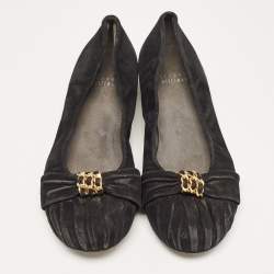 Stuart Weitzman Black Suede Chain Embellished Ballet Flats Size 37