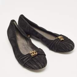 Stuart Weitzman Black Suede Chain Embellished Ballet Flats Size 37