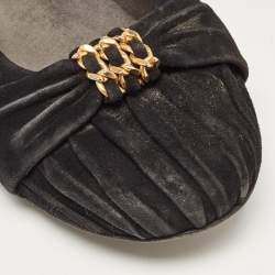 Stuart Weitzman Black Suede Chain Embellished Ballet Flats Size 37