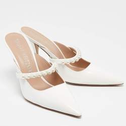 Stuart Weitzman White Patent Leather Goldie Pointed Toe Mules Size 40
