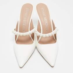 Stuart Weitzman White Patent Leather Goldie Pointed Toe Mules Size 40