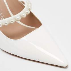 Stuart Weitzman White Patent Leather Goldie Pointed Toe Mules Size 40