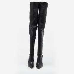 Stuart Weitzman Black Leather Pointed Toe Over The Knee Stretch Boots Size 40