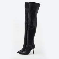 Stuart Weitzman Black Leather Pointed Toe Over The Knee Stretch Boots Size 40