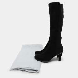Stuart Weitzman Black Faux Suede and Stretch Fabric Knee Length Boots Size 35.5