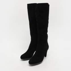 Stuart Weitzman Black Faux Suede and Stretch Fabric Knee Length Boots Size 35.5