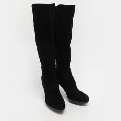 Stuart Weitzman Black Faux Suede and Stretch Fabric Knee Length Boots Size 35.5