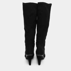 Stuart Weitzman Black Faux Suede and Stretch Fabric Knee Length Boots Size 35.5