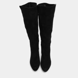 Stuart Weitzman Black Faux Suede and Stretch Fabric Knee Length Boots Size 35.5