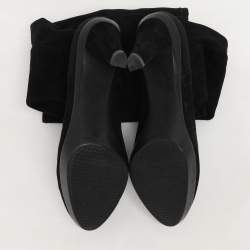 Stuart Weitzman Black Faux Suede and Stretch Fabric Knee Length Boots Size 35.5
