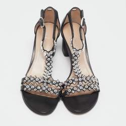 Stuart Weitzman Black Leather Studded T-Strap Sandals Size 39