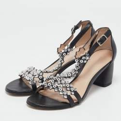 Stuart Weitzman Black Leather Studded T-Strap Sandals Size 39