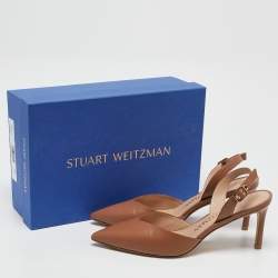 Pre Owned Stuart Weitzman Brown Leather Ryder Slingback Pumps Size 38