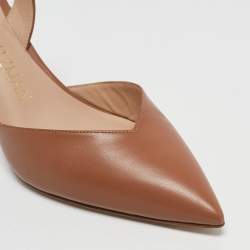 Pre Owned Stuart Weitzman Brown Leather Ryder Slingback Pumps Size 38