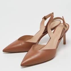 Pre Owned Stuart Weitzman Brown Leather Ryder Slingback Pumps Size 38