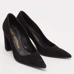 Stuart Weitzman Black Suede Pointed Toe Block Heel Pumps Size 39.5