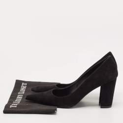 Stuart Weitzman Black Suede Pointed Toe Block Heel Pumps Size 39.5