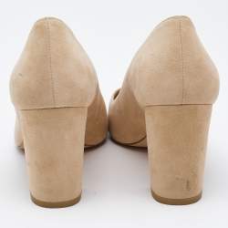 Stuart Weitzman Beige Suede Block Heel Pointed Pumps Size 39.5