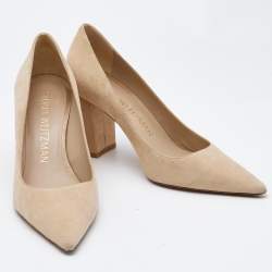 Stuart Weitzman Beige Suede Block Heel Pointed Pumps Size 39.5