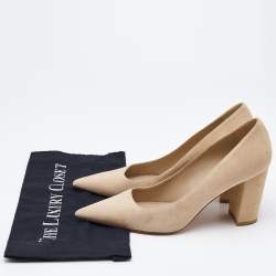 Stuart Weitzman Beige Suede Block Heel Pointed Pumps Size 39.5