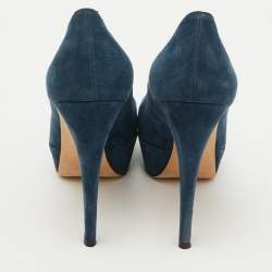 Stuart Weitzman Navy Blue Suede Platform Pumps Size 38.5