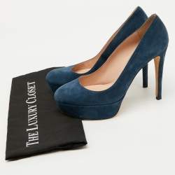 Stuart Weitzman Navy Blue Suede Platform Pumps Size 38.5