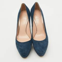 Stuart Weitzman Navy Blue Suede Platform Pumps Size 38.5