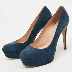 Stuart Weitzman Navy Blue Suede Platform Pumps Size 38.5
