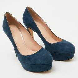 Stuart Weitzman Navy Blue Suede Platform Pumps Size 38.5