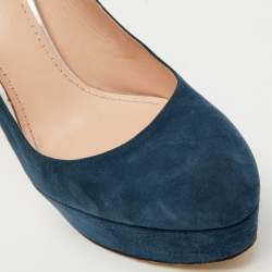 Stuart Weitzman Navy Blue Suede Platform Pumps Size 38.5