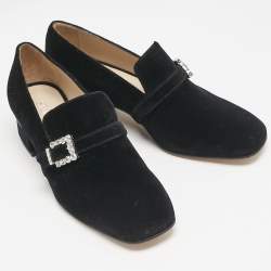 Stuart Weitzman Black Velvet Crystal Buckle Embellished  Loafers Size 37
