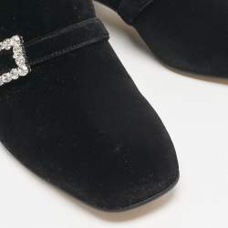 Stuart Weitzman Black Velvet Crystal Buckle Embellished  Loafers Size 37