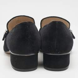 Stuart Weitzman Black Velvet Crystal Buckle Embellished  Loafers Size 37