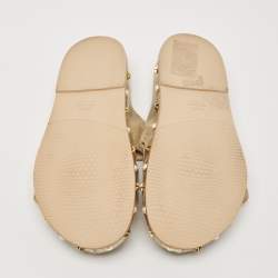 Stuart Weitzman Gold Texture Leather Embellished Slides Size 41