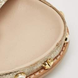 Stuart Weitzman Gold Texture Leather Embellished Slides Size 41