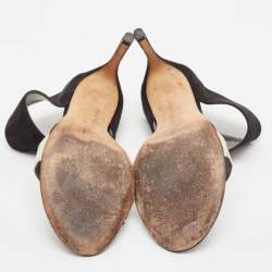 Stuart Weitzman Black/Silver Suede and  Leather Slide Sandals Size 37.5