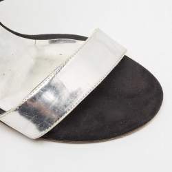 Stuart Weitzman Black/Silver Suede and  Leather Slide Sandals Size 37.5