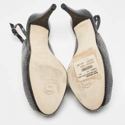 Stuart Weitzman Black Python Embossed Leather Peep Toe Slingback Pumps Size 39.5