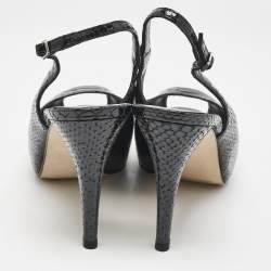 Stuart Weitzman Black Python Embossed Leather Peep Toe Slingback Pumps Size 39.5