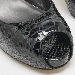 Stuart Weitzman Black Python Embossed Leather Peep Toe Slingback Pumps Size 39.5