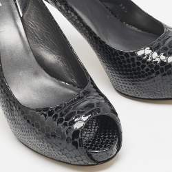Stuart Weitzman Black Python Embossed Leather Peep Toe Slingback Pumps Size 39.5