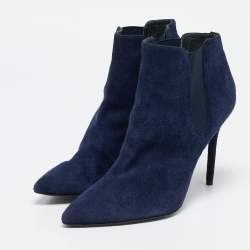 Stuart Weitzman Navy Blue Suede Ankle Length Boots Size 40