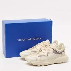 Stuart Weitzman Beige Leather and Knit Fabric SW 1 Sneakers Size 39