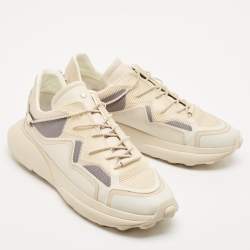 Stuart Weitzman Beige Leather and Knit Fabric SW 1 Sneakers Size 39