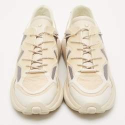 Stuart Weitzman Beige Leather and Knit Fabric SW 1 Sneakers Size 39