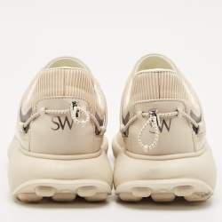 Stuart Weitzman Beige Leather and Knit Fabric SW 1 Sneakers Size 39