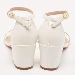 Stuart Weitzman White Leather Bambina Ankle Strap Sandals Size 37