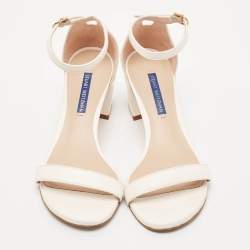Stuart Weitzman White Leather Bambina Ankle Strap Sandals Size 37
