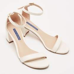 Stuart Weitzman White Leather Bambina Ankle Strap Sandals Size 37