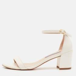 Stuart Weitzman White Leather Bambina Ankle Strap Sandals Size 37
